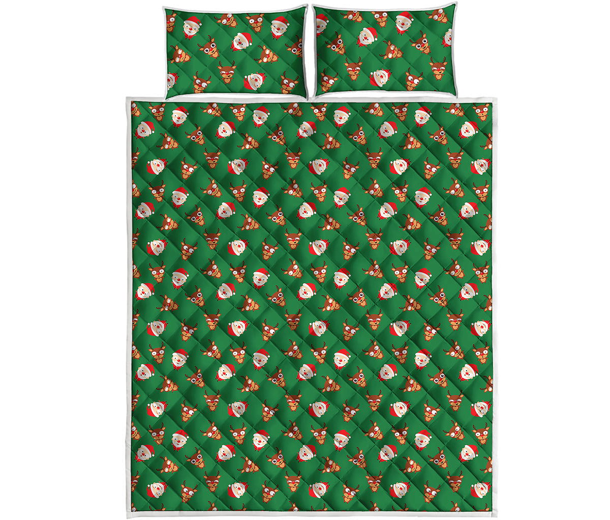 Santa Claus And Reindeer Emoji Print Quilt Bed Set