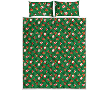 Santa Claus And Reindeer Emoji Print Quilt Bed Set