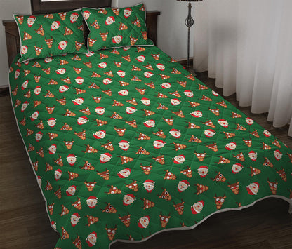Santa Claus And Reindeer Emoji Print Quilt Bed Set