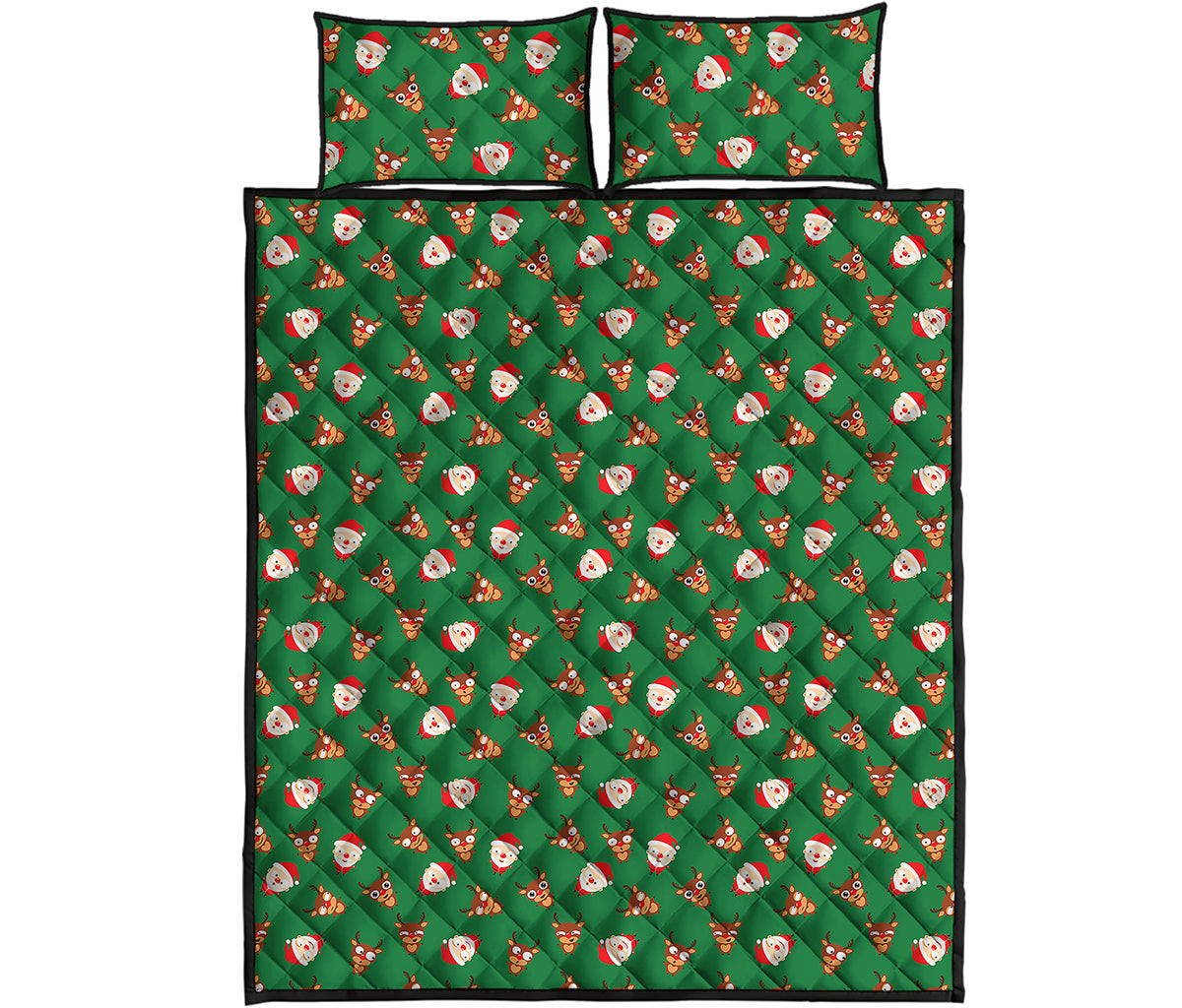 Santa Claus And Reindeer Emoji Print Quilt Bed Set