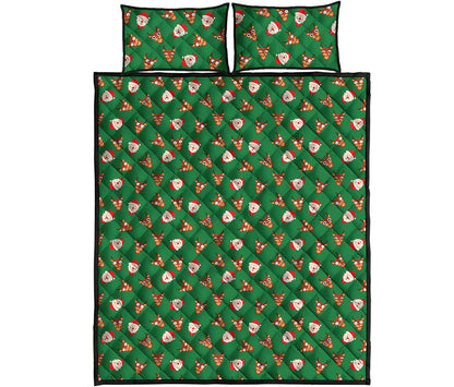 Santa Claus And Reindeer Emoji Print Quilt Bed Set