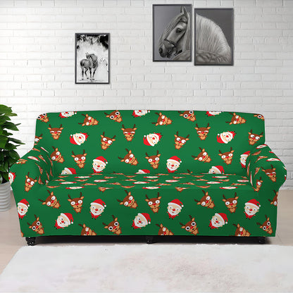Santa Claus And Reindeer Emoji Print Sofa Cover