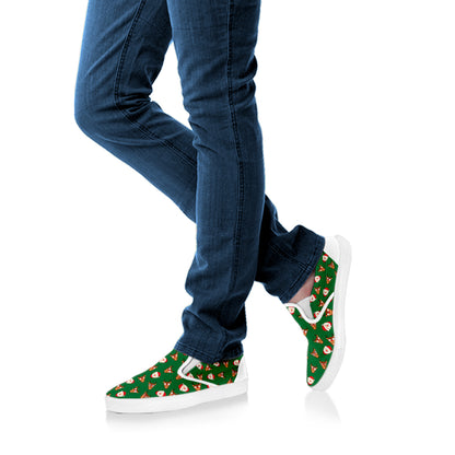 Santa Claus And Reindeer Emoji Print White Slip On Shoes