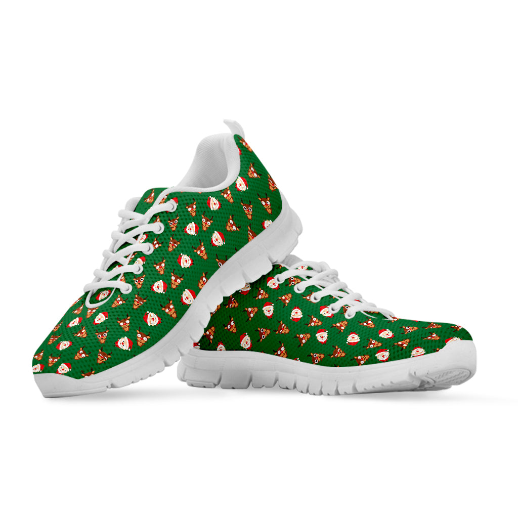 Santa Claus And Reindeer Emoji Print White Sneakers