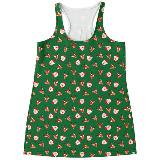 Santa Claus And Reindeer Emoji Print Women's Racerback Tank Top
