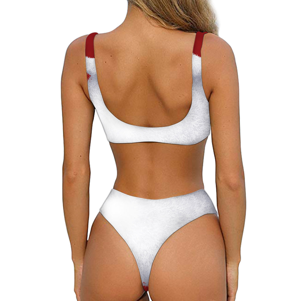 Santa Claus Beard Print Front Bow Tie Bikini