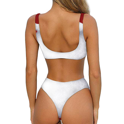 Santa Claus Beard Print Front Bow Tie Bikini