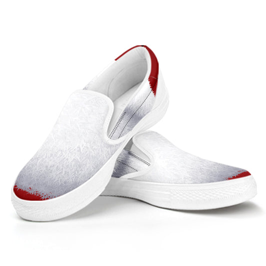 Santa Claus Beard Print White Slip On Shoes