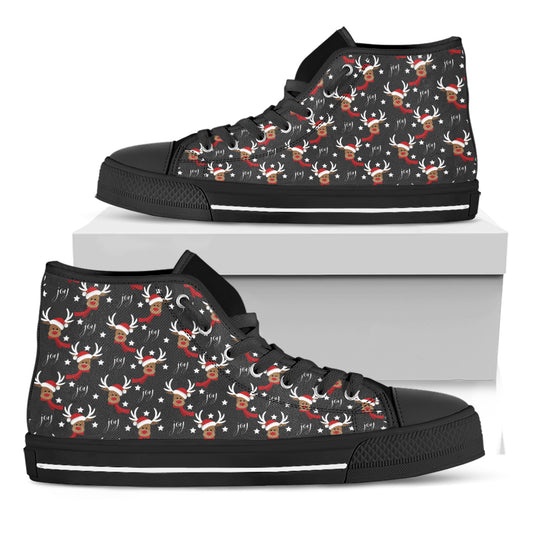 Santa Claus Deer Pattern Print Black High Top Shoes