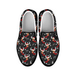 Santa Claus Deer Pattern Print Black Slip On Shoes
