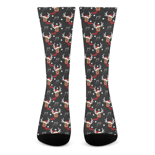 Santa Claus Deer Pattern Print Crew Socks