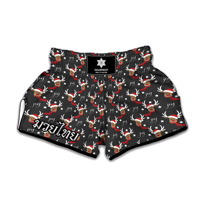 Santa Claus Deer Pattern Print Muay Thai Boxing Shorts