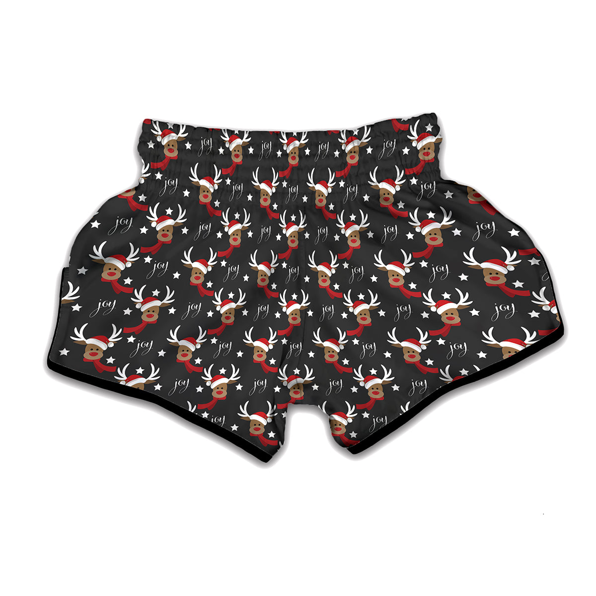 Santa Claus Deer Pattern Print Muay Thai Boxing Shorts