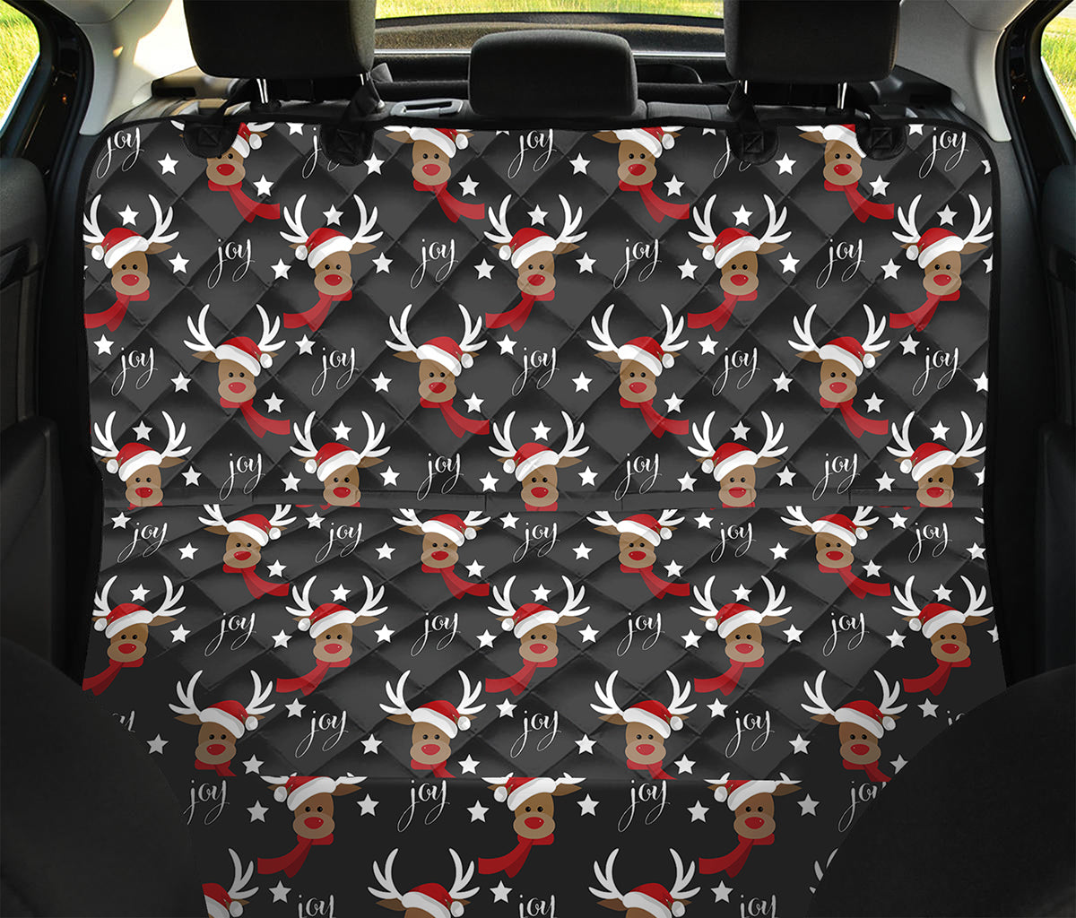 Santa Claus Deer Pattern Print Pet Car Back Seat Cover