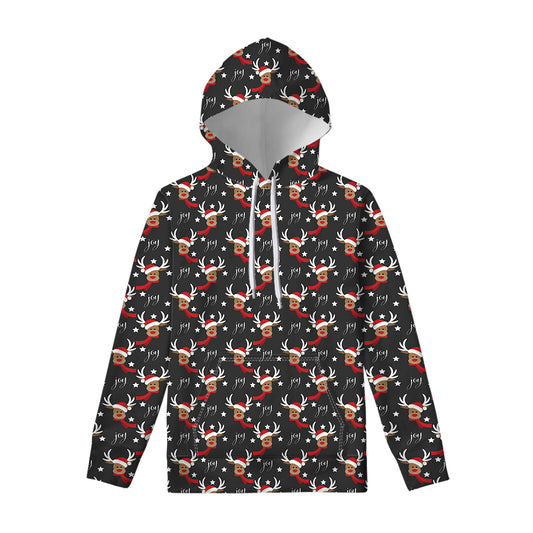 Santa Claus Deer Pattern Print Pullover Hoodie