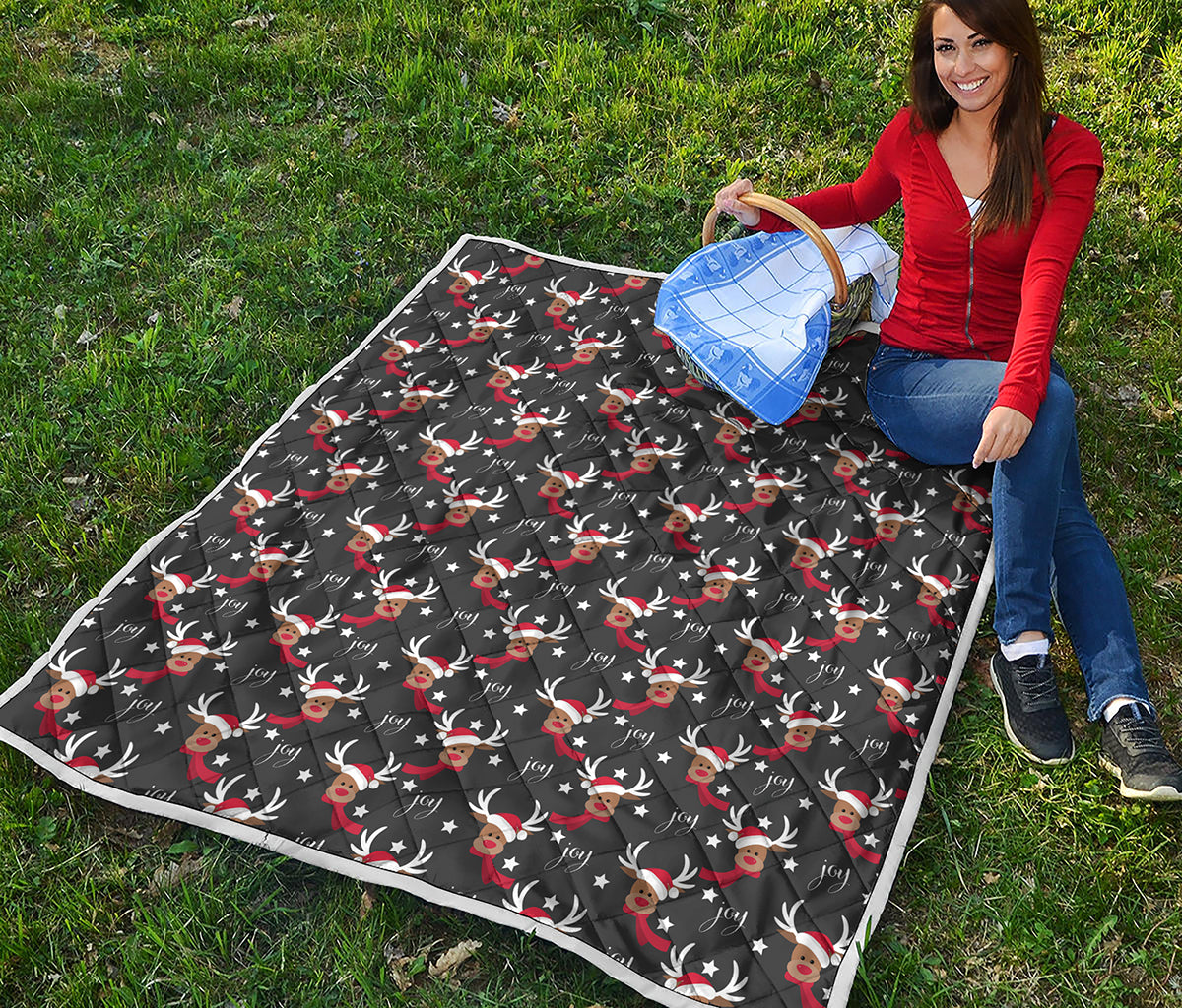 Santa Claus Deer Pattern Print Quilt