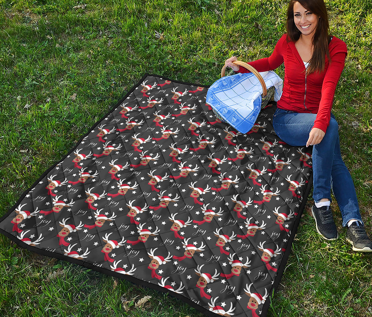 Santa Claus Deer Pattern Print Quilt
