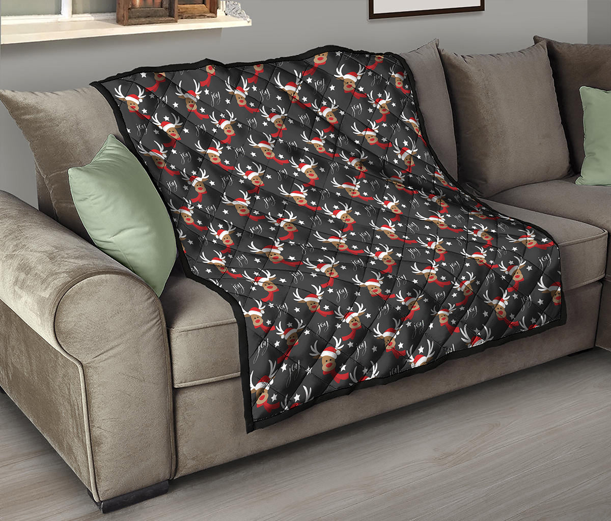 Santa Claus Deer Pattern Print Quilt