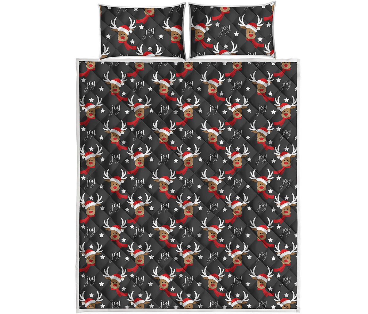 Santa Claus Deer Pattern Print Quilt Bed Set