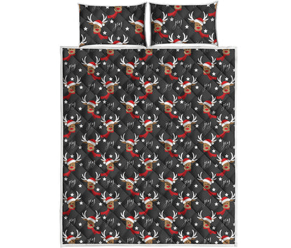 Santa Claus Deer Pattern Print Quilt Bed Set