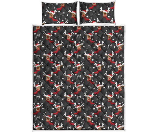 Santa Claus Deer Pattern Print Quilt Bed Set