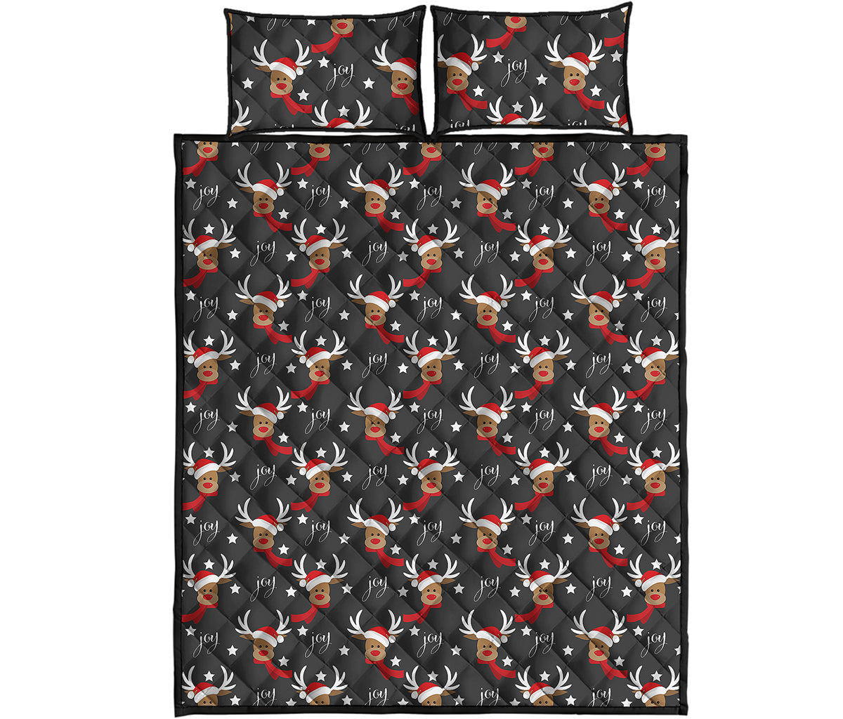 Santa Claus Deer Pattern Print Quilt Bed Set