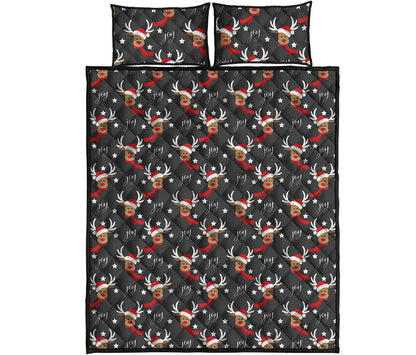 Santa Claus Deer Pattern Print Quilt Bed Set