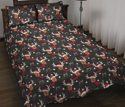 Santa Claus Deer Pattern Print Quilt Bed Set
