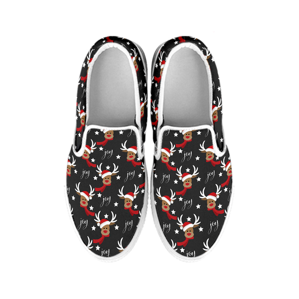 Santa Claus Deer Pattern Print White Slip On Shoes