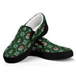 Santa Claus Knitted Pattern Print Black Slip On Shoes