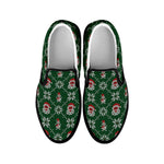 Santa Claus Knitted Pattern Print Black Slip On Shoes
