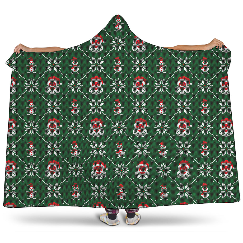Santa Claus Knitted Pattern Print Hooded Blanket