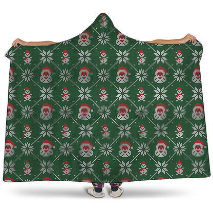 Santa Claus Knitted Pattern Print Hooded Blanket