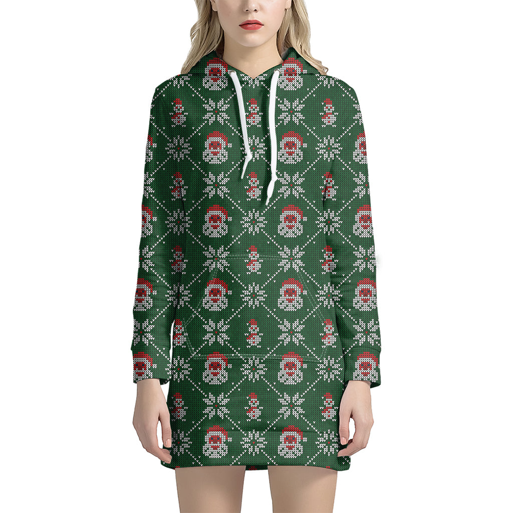 Santa Claus Knitted Pattern Print Hoodie Dress