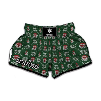 Santa Claus Knitted Pattern Print Muay Thai Boxing Shorts
