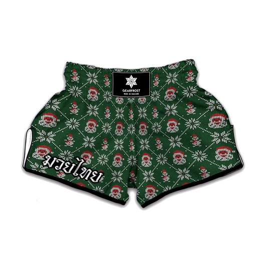 Santa Claus Knitted Pattern Print Muay Thai Boxing Shorts