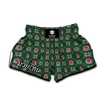 Santa Claus Knitted Pattern Print Muay Thai Boxing Shorts