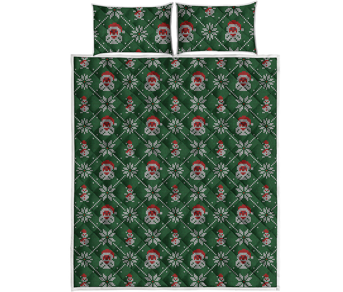 Santa Claus Knitted Pattern Print Quilt Bed Set