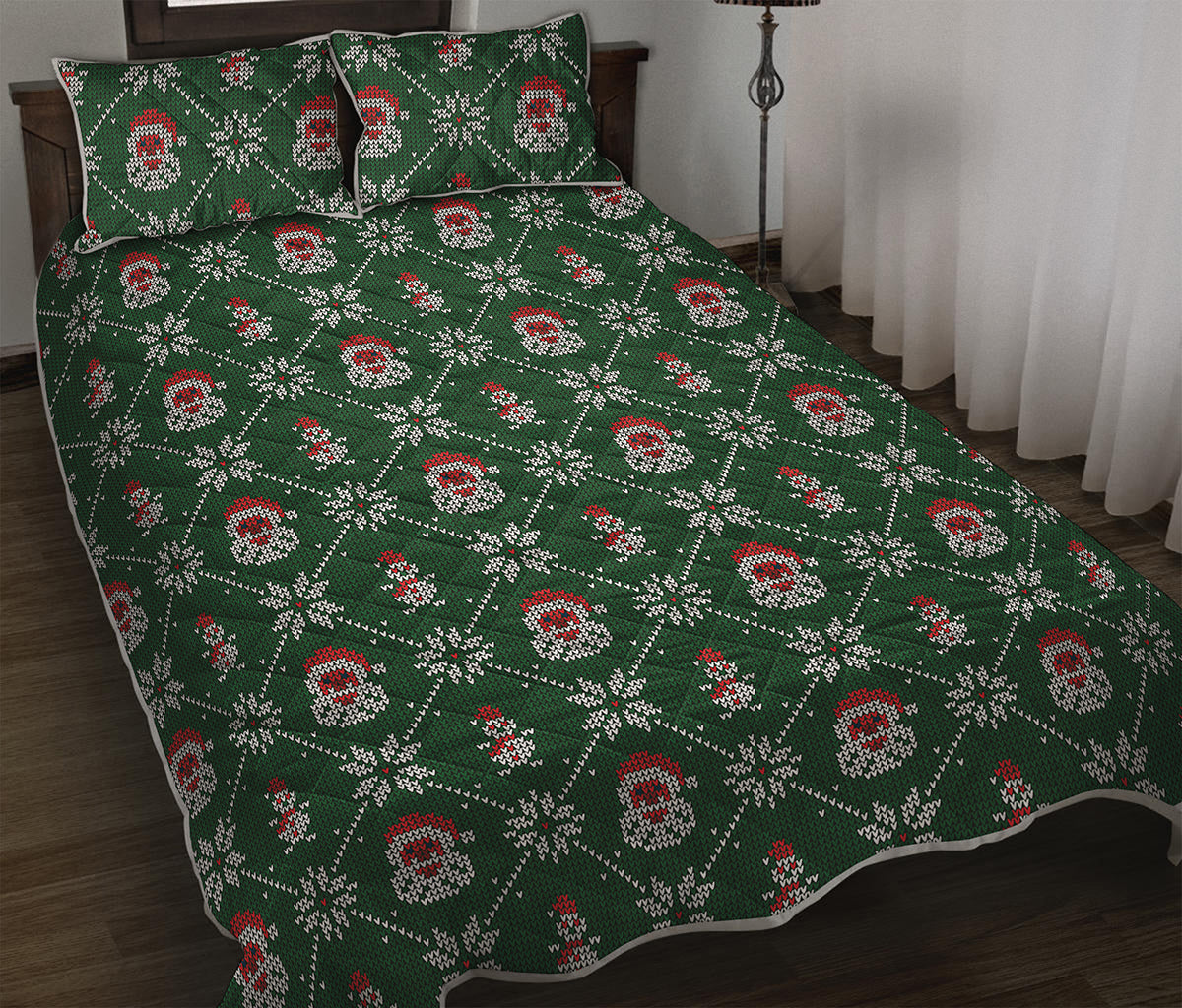 Santa Claus Knitted Pattern Print Quilt Bed Set