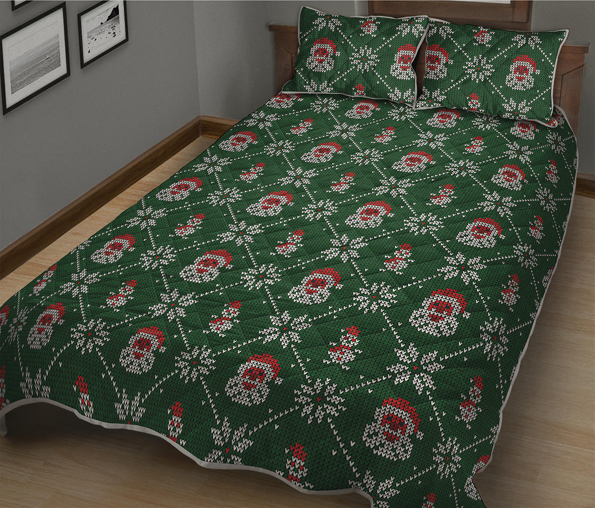 Santa Claus Knitted Pattern Print Quilt Bed Set