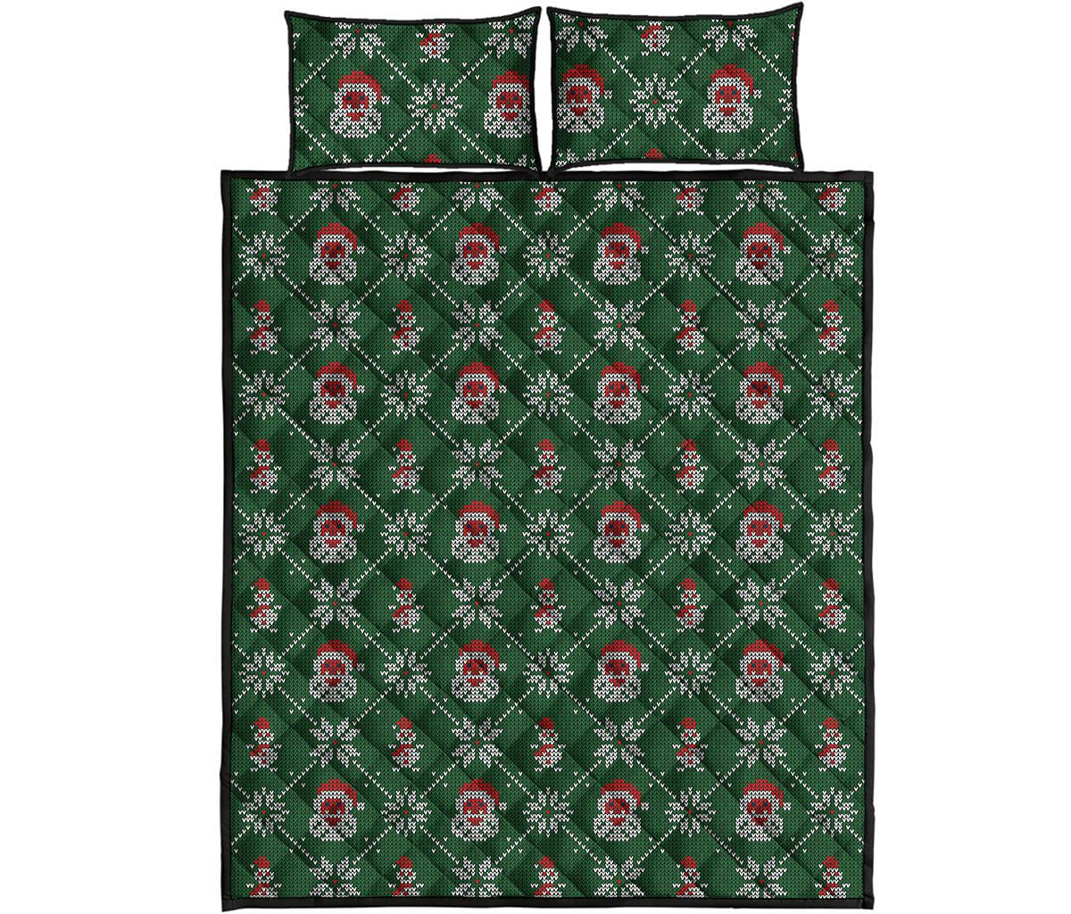 Santa Claus Knitted Pattern Print Quilt Bed Set