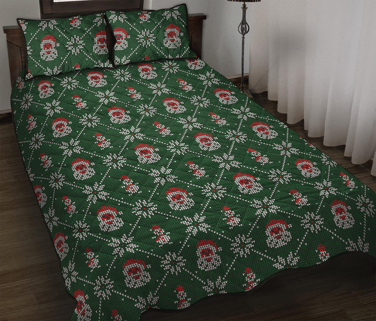 Santa Claus Knitted Pattern Print Quilt Bed Set