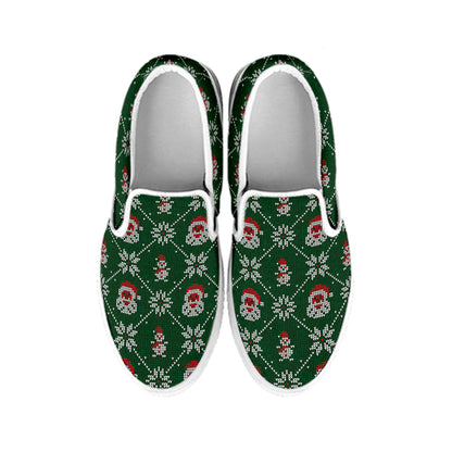 Santa Claus Knitted Pattern Print White Slip On Shoes