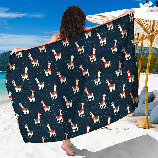 Santa Claus Llama Xmas Pattern Print Beach Sarong Wrap