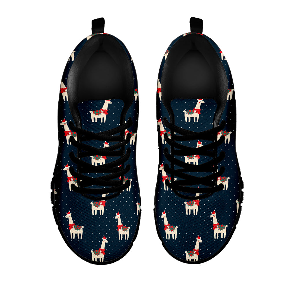 Santa Claus Llama Xmas Pattern Print Black Sneakers