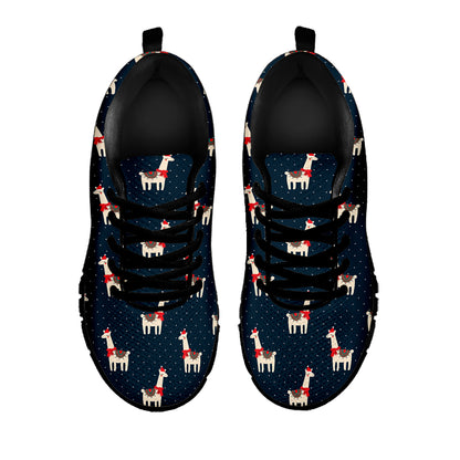 Santa Claus Llama Xmas Pattern Print Black Sneakers