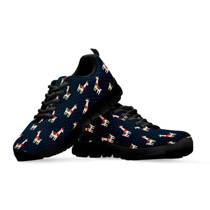 Santa Claus Llama Xmas Pattern Print Black Sneakers