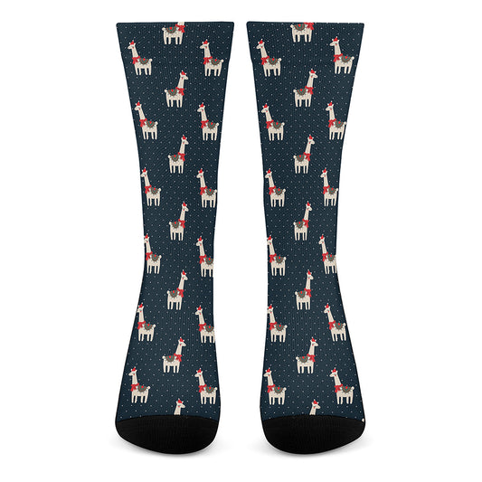 Santa Claus Llama Xmas Pattern Print Crew Socks
