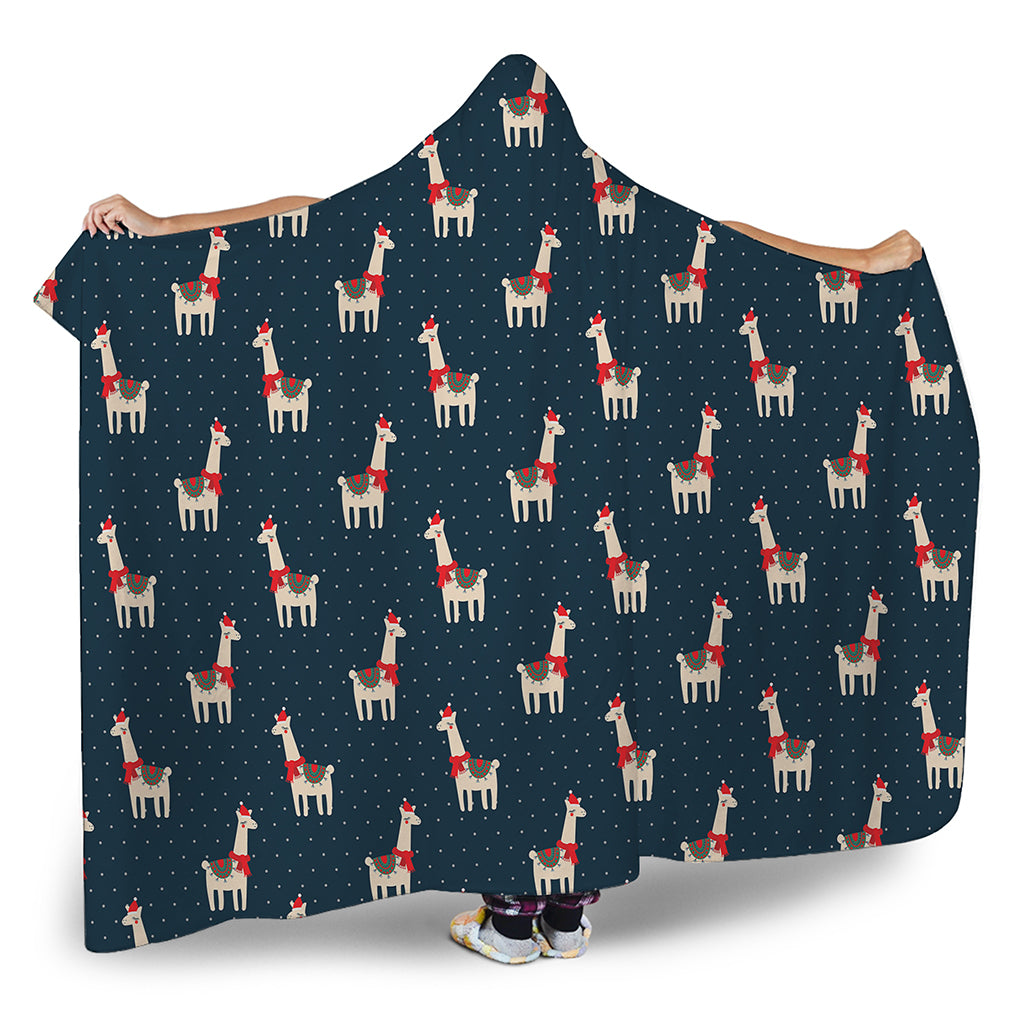 Santa Claus Llama Xmas Pattern Print Hooded Blanket