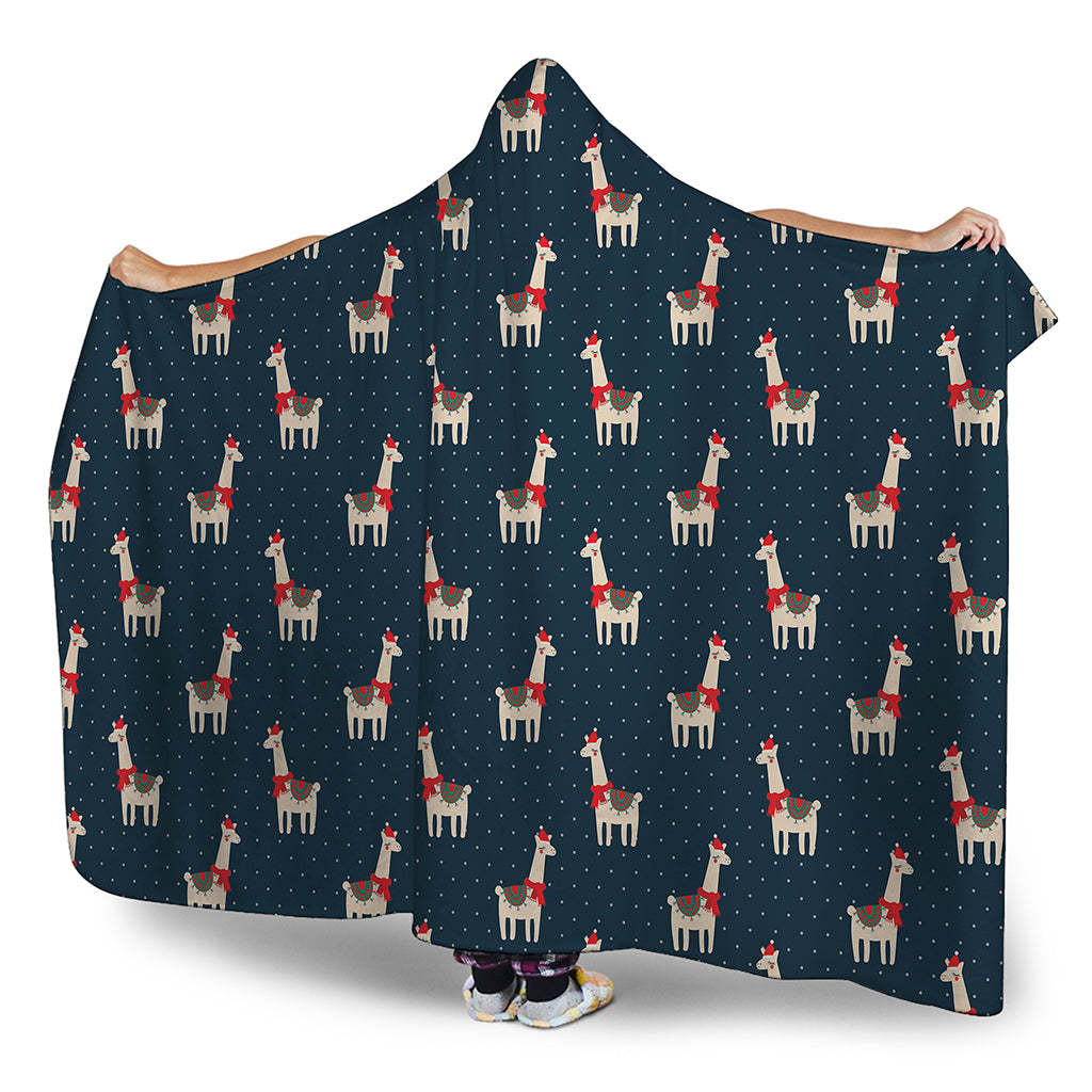 Santa Claus Llama Xmas Pattern Print Hooded Blanket